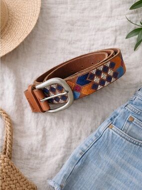 Fossil Western Boho Embroidered Leather Belt